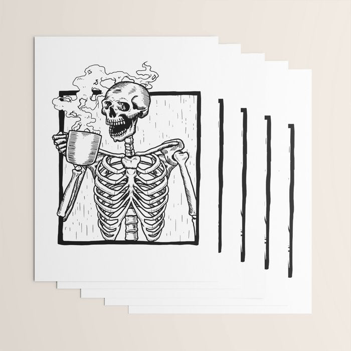 Skeleton Drinking a Cup of Coffee Wrapping Paper Gallery Image 3