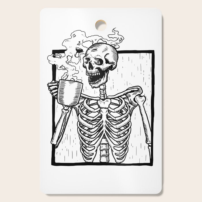 Skeleton Drinking a Cup of Coffee Cutting Board Gallery Image 1