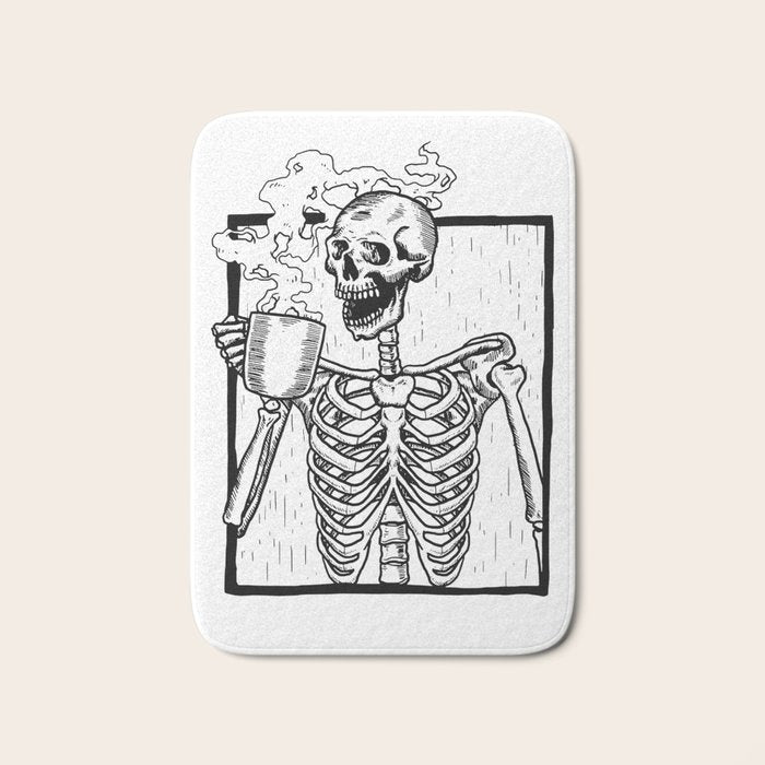 Skeleton Drinking a Cup of Coffee Bath Mat Gallery Image 1
