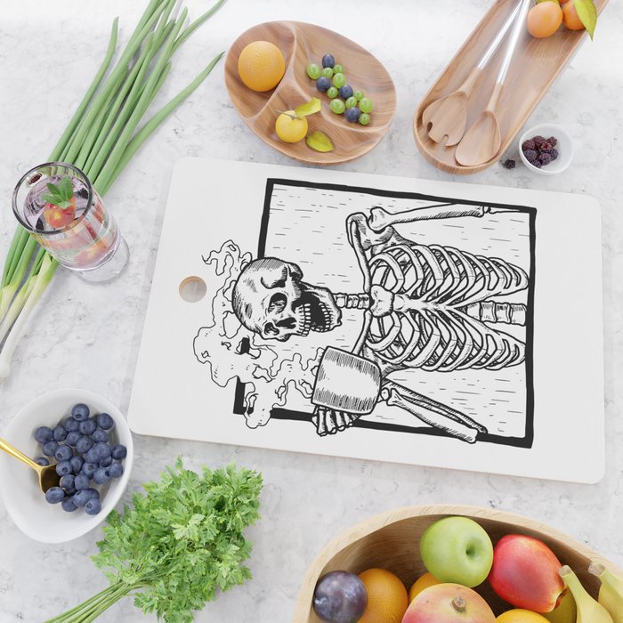 Skeleton Drinking a Cup of Coffee Cutting Board Gallery Image 2