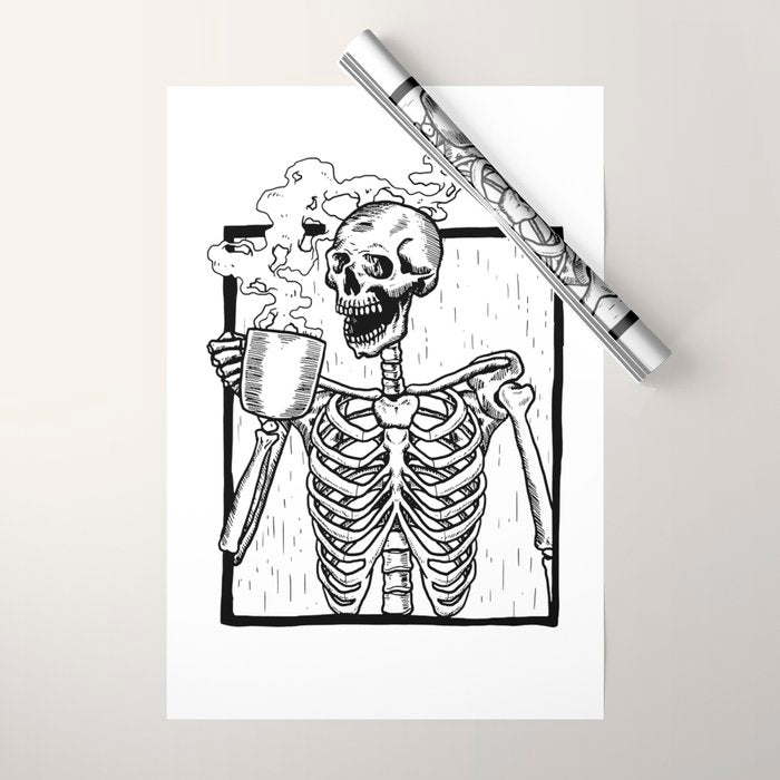 Skeleton Drinking a Cup of Coffee Wrapping Paper Gallery Image 1