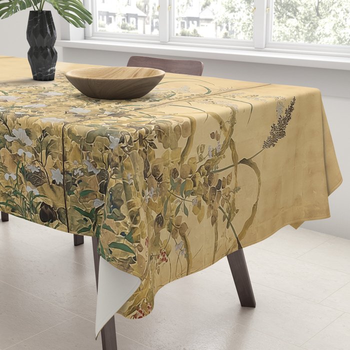 Japanese Edo Period Six-Panel Gold Leaf Screen - Spring and Autumn Flowers Tablecloth Gallery Image 3