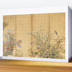 Japanese Edo Period Six-Panel Gold Leaf Screen - Spring and Autumn Flowers Wall Mural Gallery Image 2