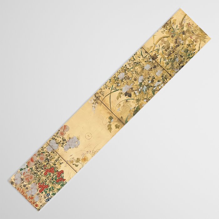 Japanese Edo Period Six-Panel Gold Leaf Screen - Spring and Autumn Flowers Table Runner Gallery Image 3
