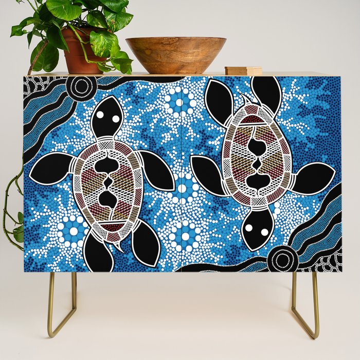 Authentic Aboriginal Art - Sea Turtles Credenza Gallery Image 1
