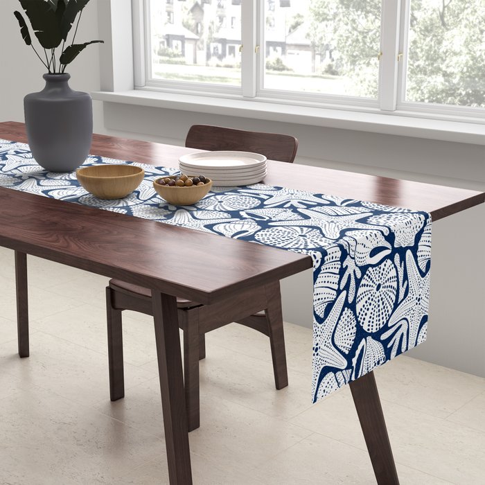 Ocean Floor Nautical Shells Navy Blue Table Runner Gallery Image 2