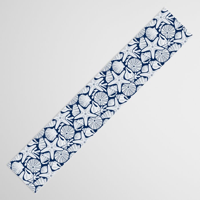 Ocean Floor Nautical Shells Navy Blue Table Runner Gallery Image 3
