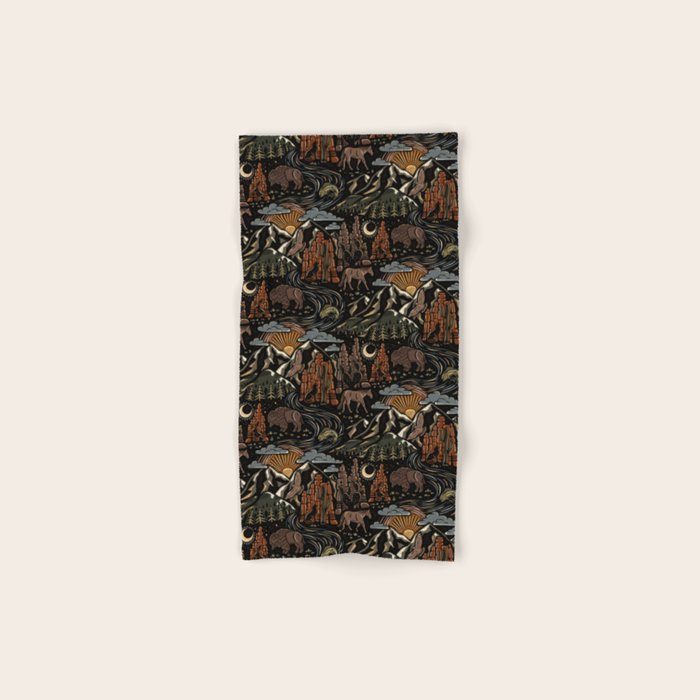 Wild West - dark brown, rust, green, and black Bath Towel Gallery Image 1