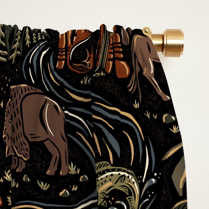 Wild West - dark brown, rust, green, and black Window Curtain Gallery Image 2