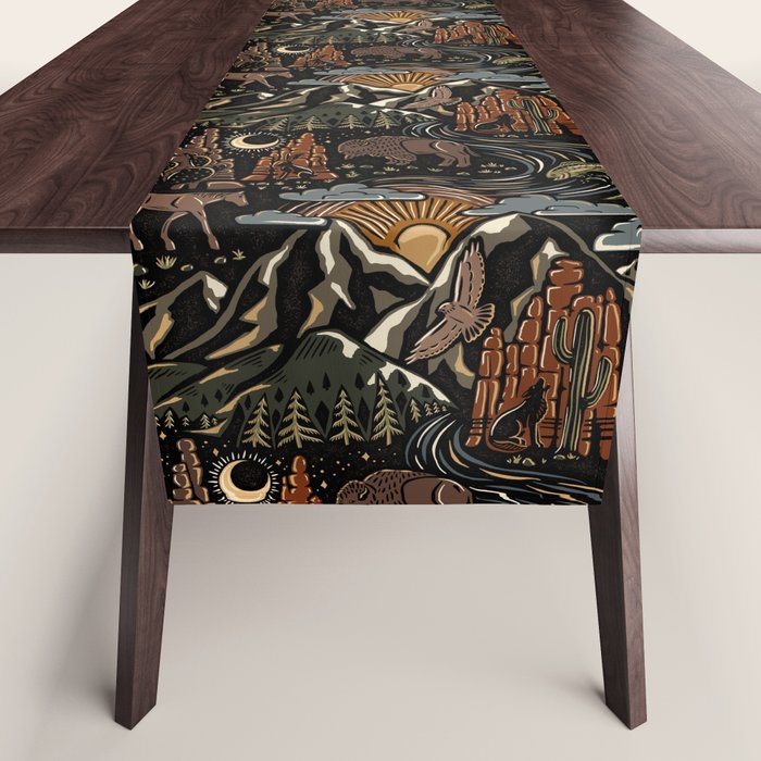 Wild West - dark brown, rust, green, and black Table Runner