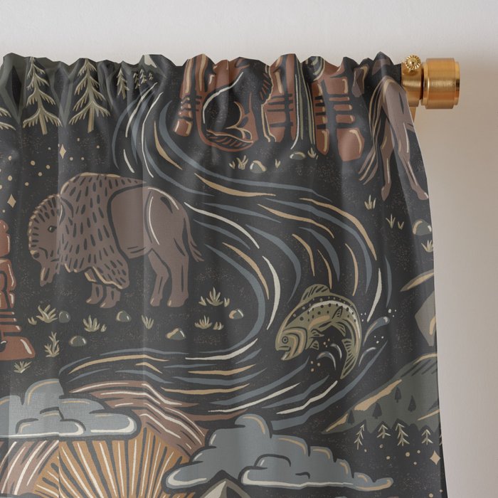 Wild West - dark brown, rust, green, and black Window Curtain Gallery Image 3