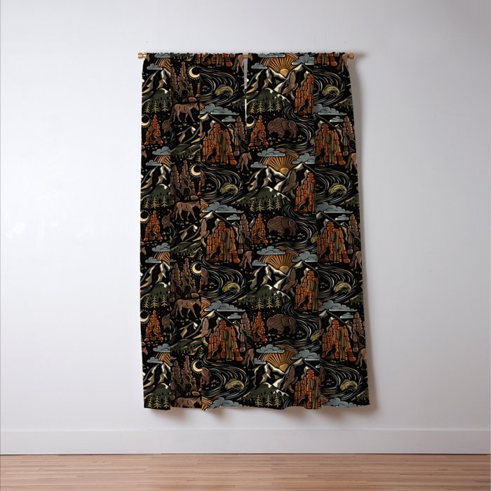 Wild West - dark brown, rust, green, and black Window Curtain Gallery Image 3