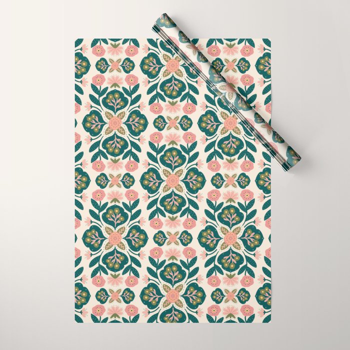 Indian Floral - pink and green  Wrapping Paper Gallery Image 1