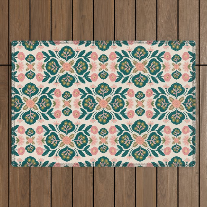 Indian Floral - pink and green  Outdoor Rug Gallery Image 1