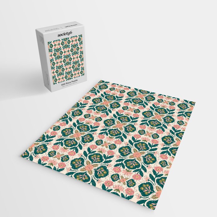 Indian Floral - pink and green  Jigsaw Puzzle Gallery Image 2