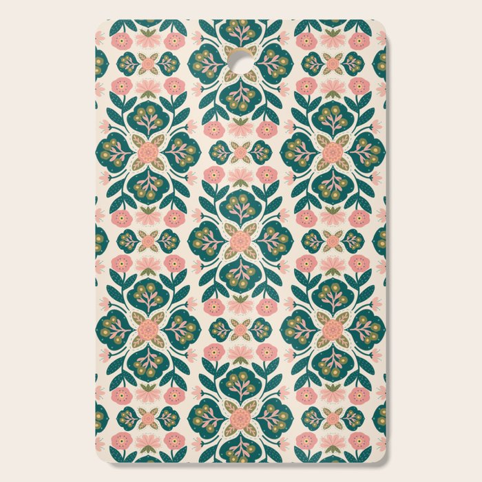 Indian Floral - pink and green  Cutting Board Gallery Image 1