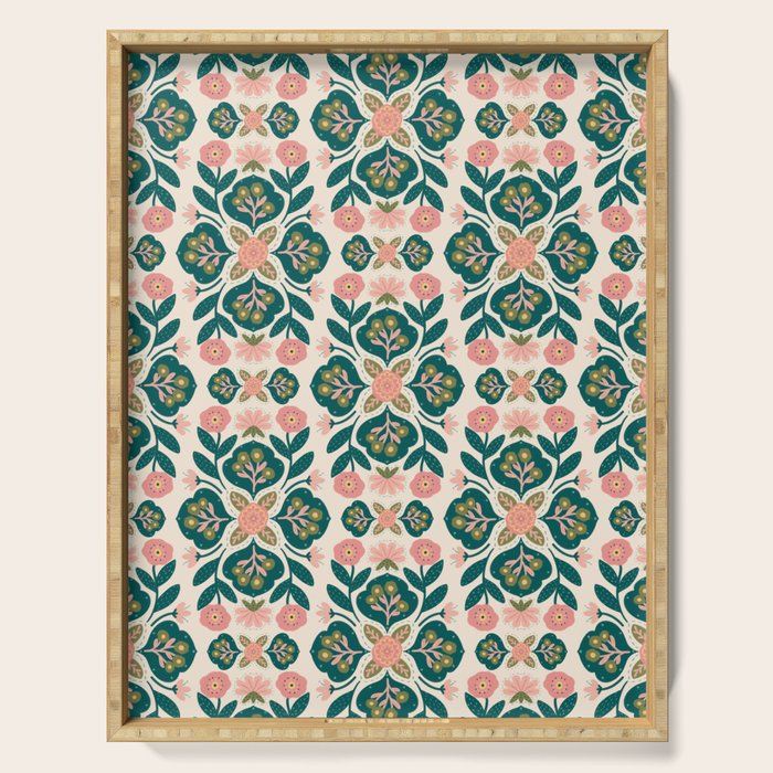 Indian Floral - pink and green  Serving Tray Gallery Image 1