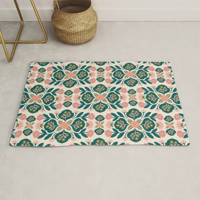 Indian Floral - pink and green  Rug Gallery Image 1