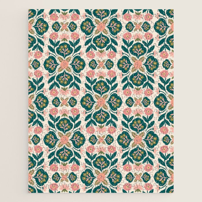 Indian Floral - pink and green  Jigsaw Puzzle Gallery Image 1