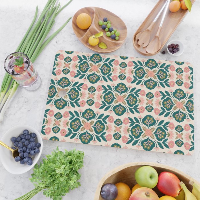Indian Floral - pink and green  Cutting Board Gallery Image 2