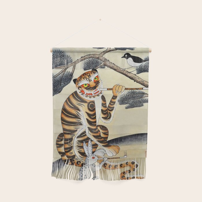 Korean Minhwa Tiger with Pipe Wall Hanging Gallery Image 1