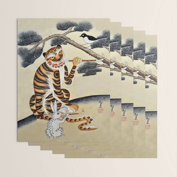 Korean Minhwa Tiger with Pipe Wrapping Paper Gallery Image 3