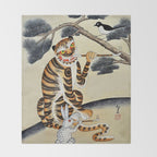 Korean Minhwa Tiger with Pipe Throw Blanket Gallery Image 2