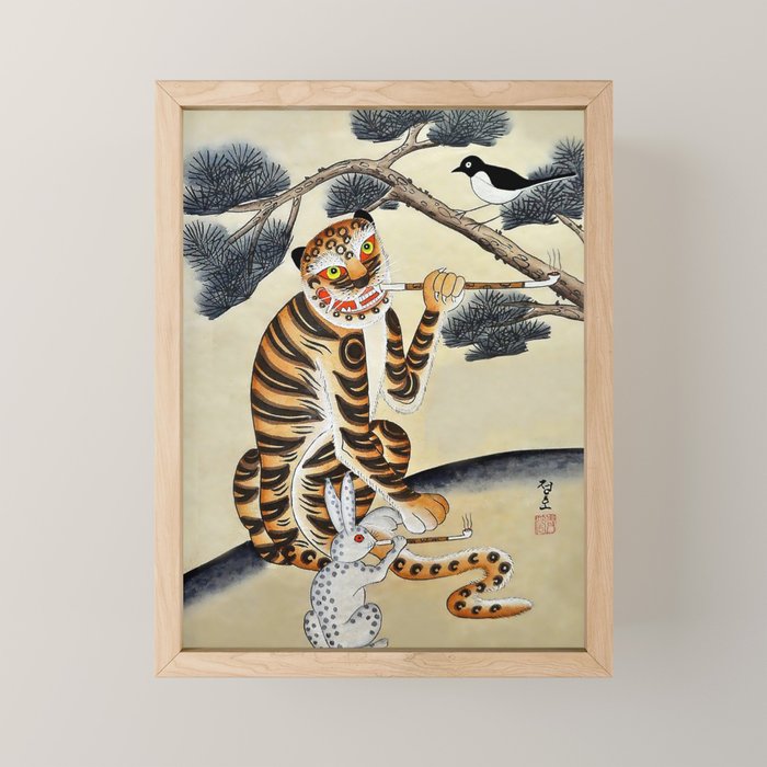 Korean Minhwa Tiger with Pipe Mini Art Print Gallery Image 1
