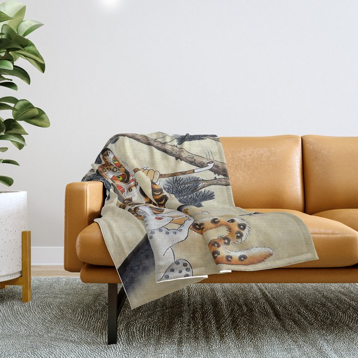 Korean Minhwa Tiger with Pipe Throw Blanket Gallery Image 1
