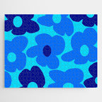 Blue Retro Flowers Pastel Blue Background #decor #society6 #buyart Jigsaw Puzzle Gallery Image 1