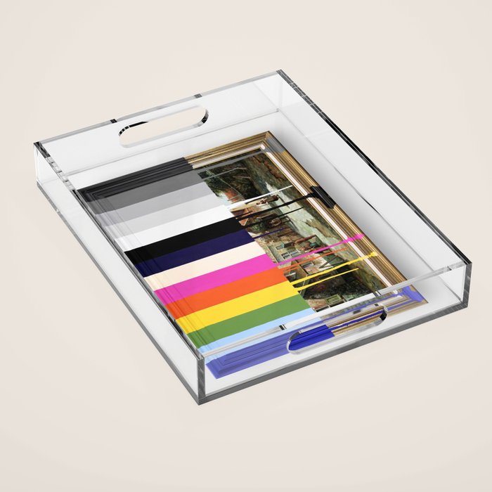 Garage Sale Painting of Peasants with Color Bars Acrylic Tray Gallery Image 1