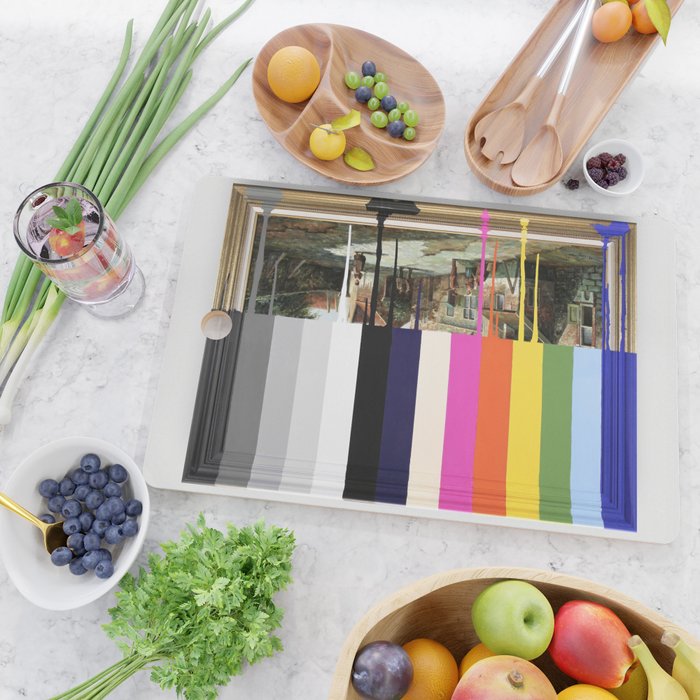 Garage Sale Painting of Peasants with Color Bars Cutting Board Gallery Image 2