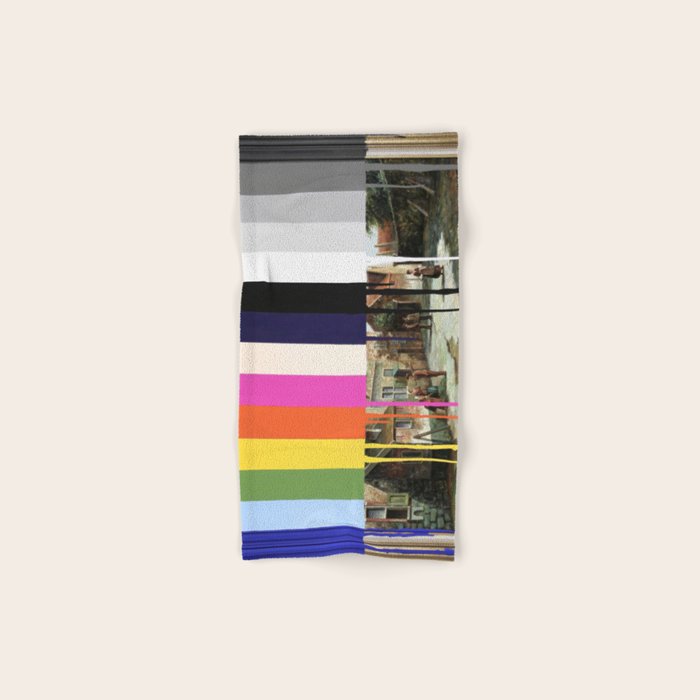 Garage Sale Painting of Peasants with Color Bars Bath Towel Gallery Image 1
