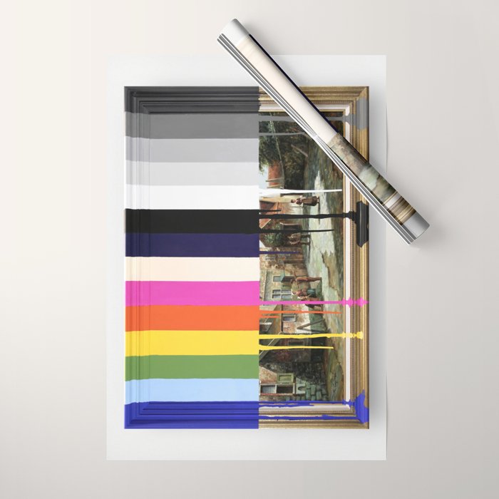 Garage Sale Painting of Peasants with Color Bars Wrapping Paper Gallery Image 1