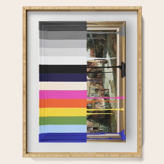 Garage Sale Painting of Peasants with Color Bars Serving Tray Gallery Image 1