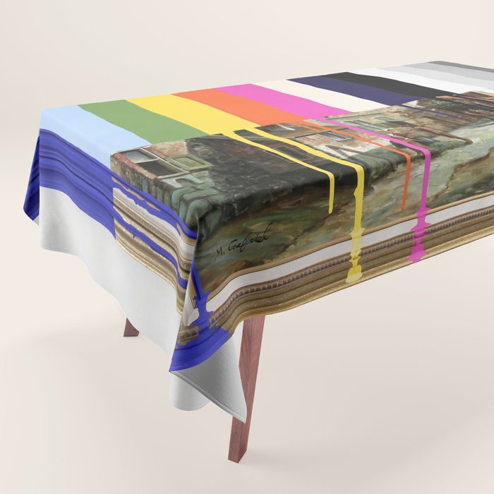 Garage Sale Painting of Peasants with Color Bars Tablecloth Gallery Image 1