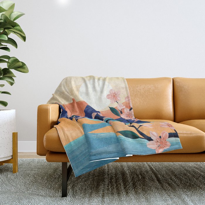 Warm spring sunchine near the flowing river Throw Blanket Gallery Image 1