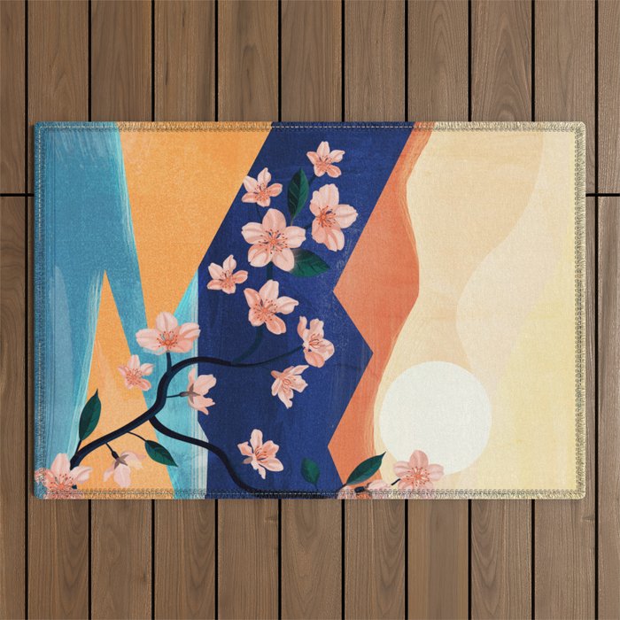Warm spring sunchine near the flowing river Outdoor Rug Gallery Image 1
