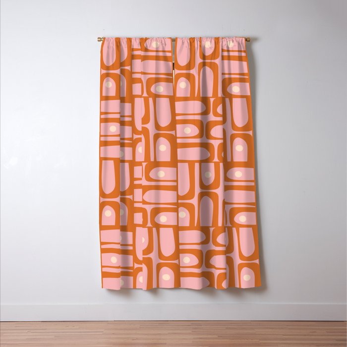 Mid Century Modern Piquet Multi Geometric Pattern Pink Orange Cream Window Curtain Gallery Image 3