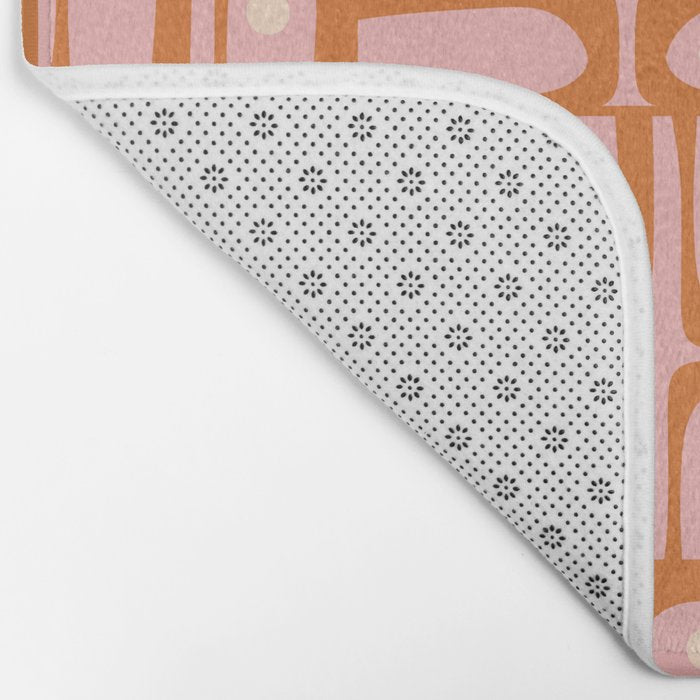 Mid Century Modern Piquet Multi Geometric Pattern Pink Orange Cream Bath Mat Gallery Image 2