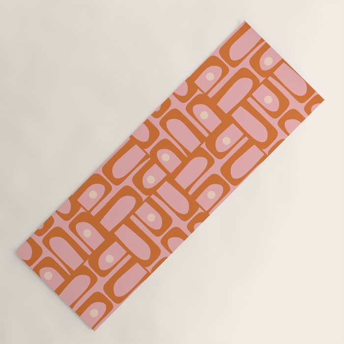 Mid Century Modern Piquet Multi Geometric Pattern Pink Orange Cream Yoga Mat Gallery Image 1