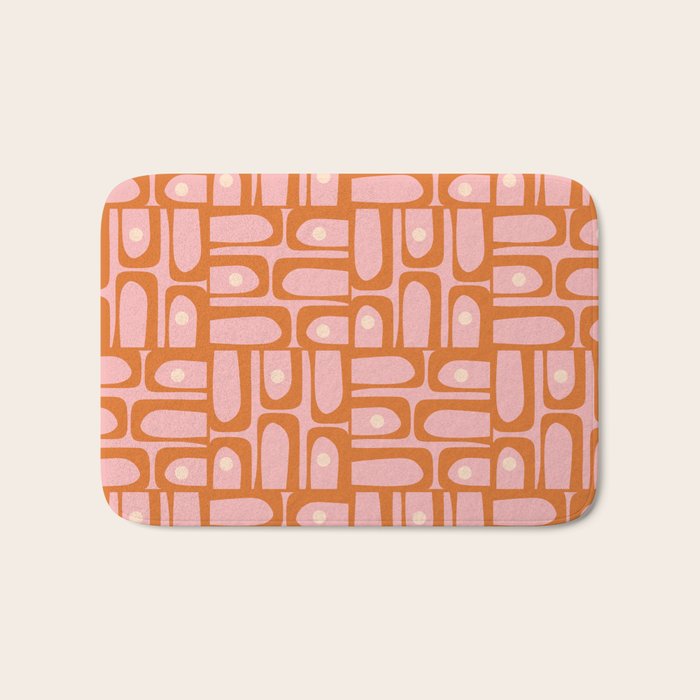 Mid Century Modern Piquet Multi Geometric Pattern Pink Orange Cream Bath Mat Gallery Image 1