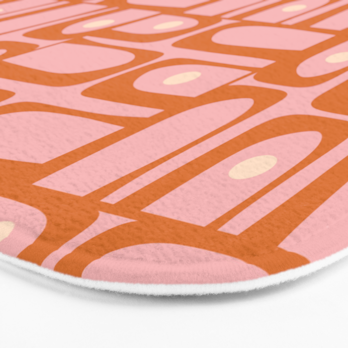 Mid Century Modern Piquet Multi Geometric Pattern Pink Orange Cream Bath Mat Gallery Image 3
