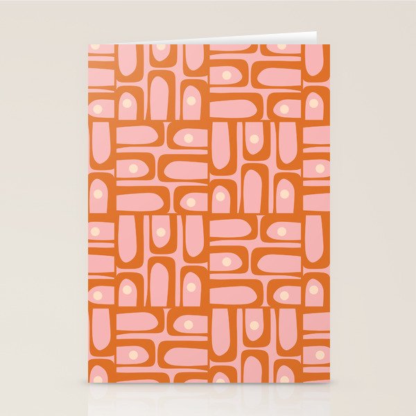 Mid Century Modern Piquet Multi Geometric Pattern Pink Orange Cream Stationery Card Gallery Image 2