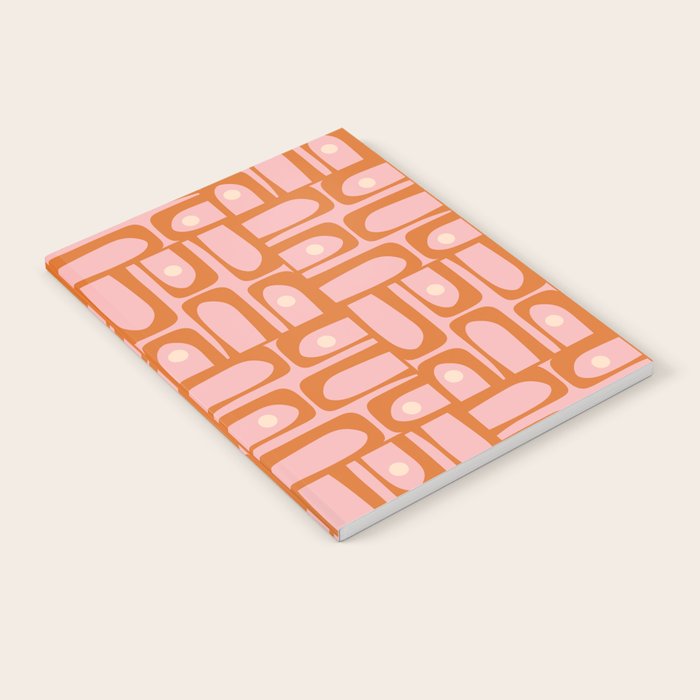 Mid Century Modern Piquet Multi Geometric Pattern Pink Orange Cream Notebook Gallery Image 2
