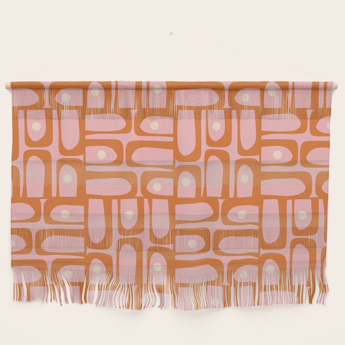 Mid Century Modern Piquet Multi Geometric Pattern Pink Orange Cream Wall Hanging Gallery Image 1