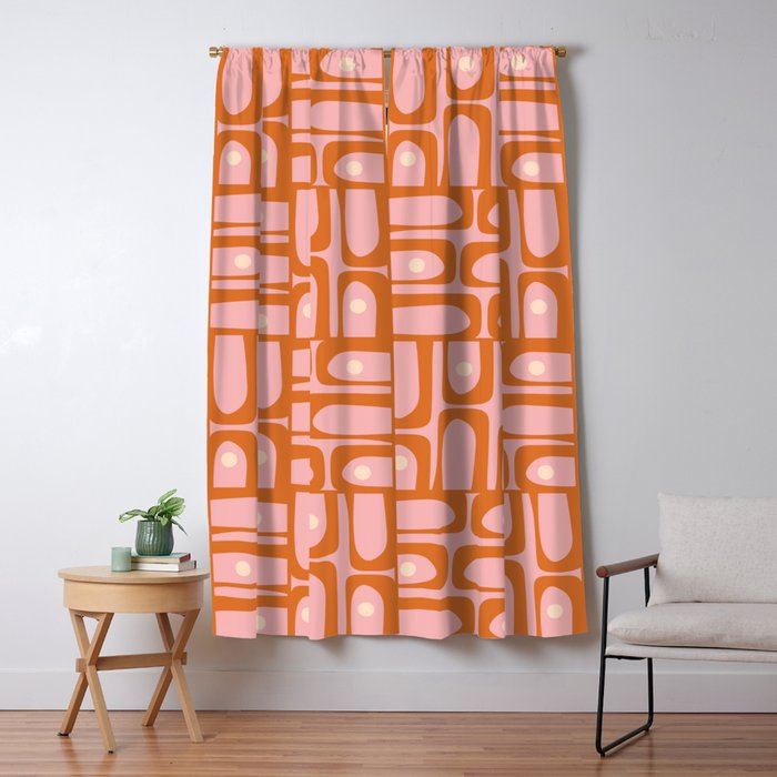 Mid Century Modern Piquet Multi Geometric Pattern Pink Orange Cream Window Curtain Gallery Image 1