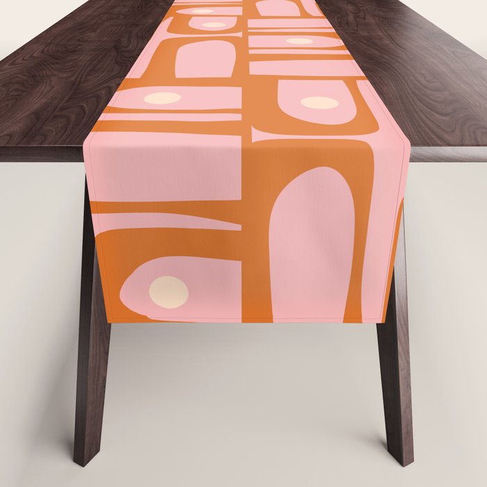 Mid Century Modern Piquet Multi Geometric Pattern Pink Orange Cream Table Runner Gallery Image 1