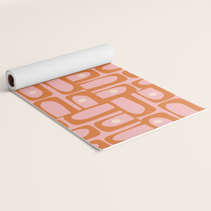 Mid Century Modern Piquet Multi Geometric Pattern Pink Orange Cream Yoga Mat Gallery Image 2