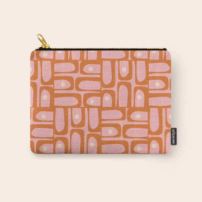 Mid Century Modern Piquet Multi Geometric Pattern Pink Orange Cream Carry All Pouch Gallery Image 1